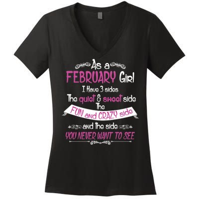 February Girl Sweet But Crazy Funny Birthday Women's V-Neck T-Shirt