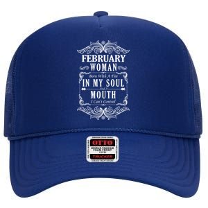 February Woman Funny Birthday High Crown Mesh Back Trucker Hat