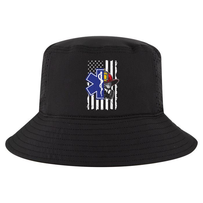 Firefighter Ems Cross Usa Flag Distressed Heros Novelty Cool Gift Cool Comfort Performance Bucket Hat