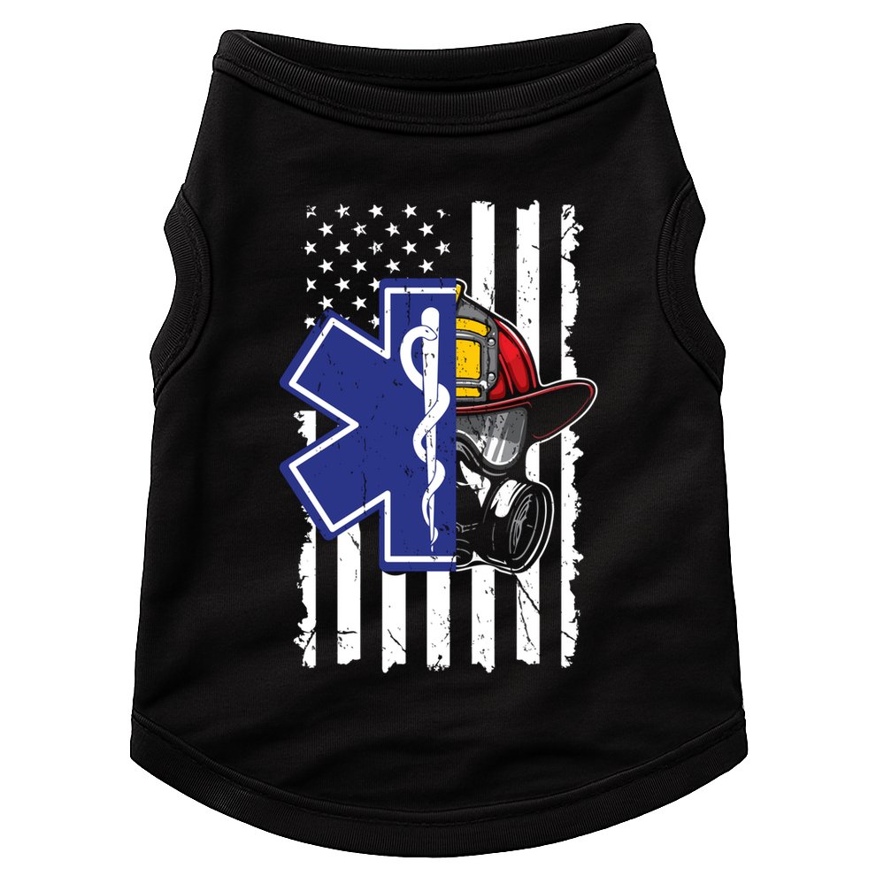 Firefighter Ems Cross Usa Flag Distressed Heros Novelty Cool Gift Doggie Tank