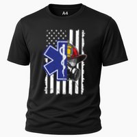 Firefighter Ems Cross Usa Flag Distressed Heros Novelty Cool Gift Cooling Performance Crew T-Shirt