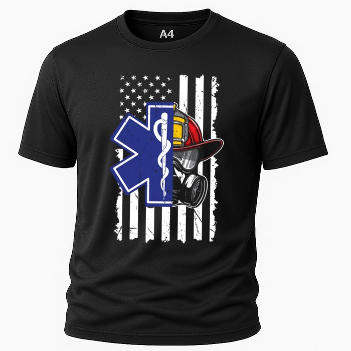 Firefighter Ems Cross Usa Flag Distressed Heros Novelty Cool Gift Cooling Performance Crew T-Shirt