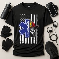 Firefighter Ems Cross Usa Flag Distressed Heros Novelty Cool Gift Cooling Performance Crew T-Shirt