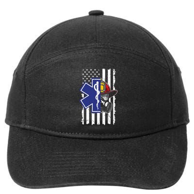Firefighter Ems Cross Usa Flag Distressed Heros Novelty Cool Gift 7-Panel Snapback Hat