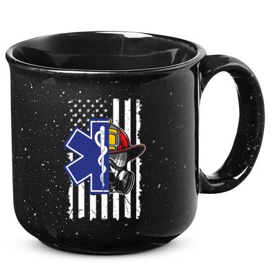 Firefighter Ems Cross Usa Flag Distressed Heros Novelty Cool Gift 15oz Campfire Ceramic Mug