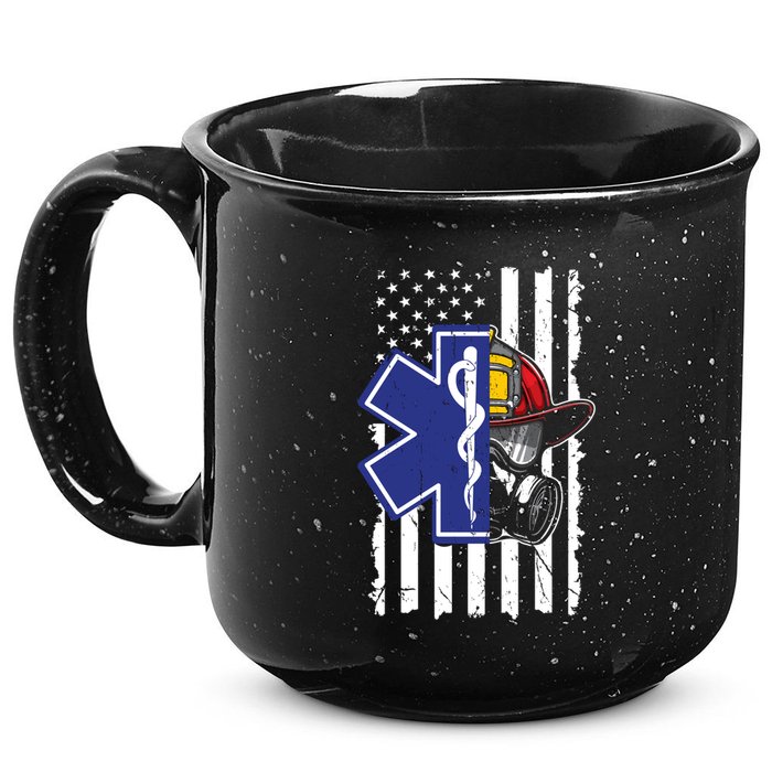 Firefighter Ems Cross Usa Flag Distressed Heros Novelty Cool Gift 15oz Campfire Ceramic Mug