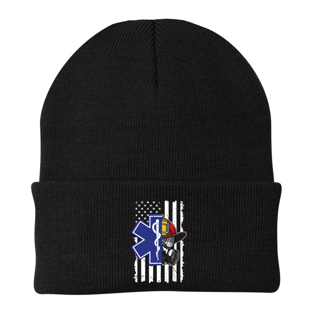 Firefighter Ems Cross Usa Flag Distressed Heros Novelty Cool Gift Beanie