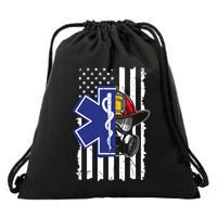 Firefighter Ems Cross Usa Flag Distressed Heros Novelty Cool Gift Drawstring Bag