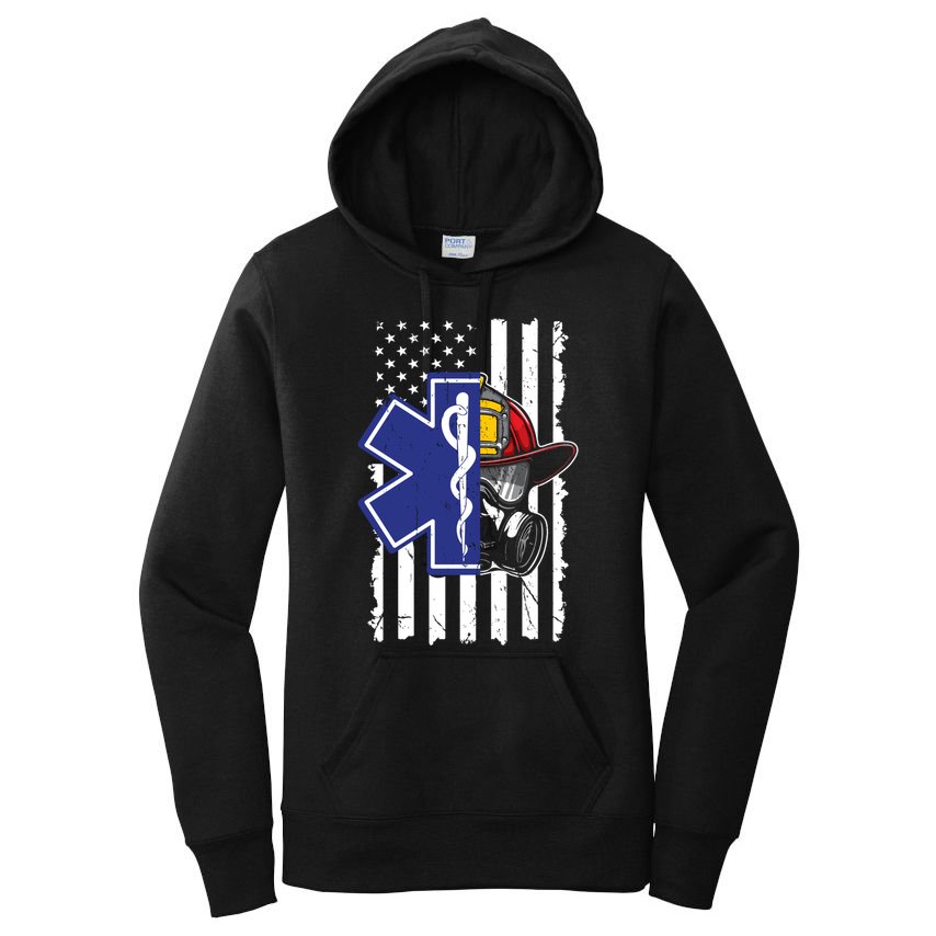 Firefighter Ems Cross Usa Flag Distressed Heros Novelty Cool Gift Women's Pullover Hoodie