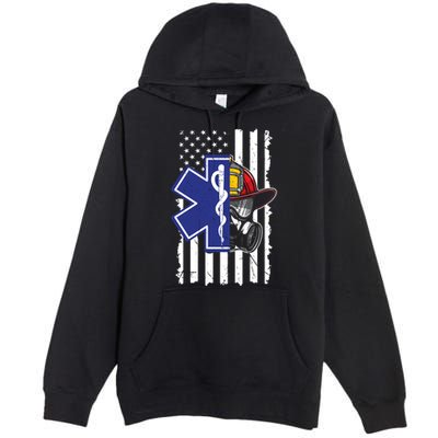 Firefighter Ems Cross Usa Flag Distressed Heros Novelty Cool Gift Premium Pullover Hoodie