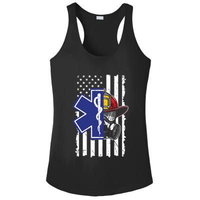 Firefighter Ems Cross Usa Flag Distressed Heros Novelty Cool Gift Ladies PosiCharge Competitor Racerback Tank