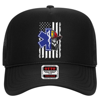Firefighter Ems Cross Usa Flag Distressed Heros Novelty Cool Gift Trucker Hat