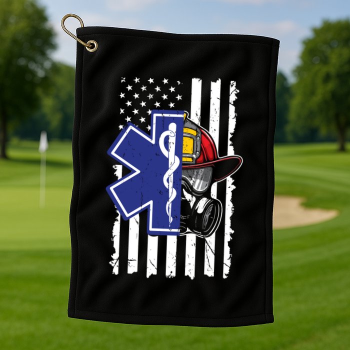 Firefighter Ems Cross Usa Flag Distressed Heros Novelty Cool Gift Golf Towel