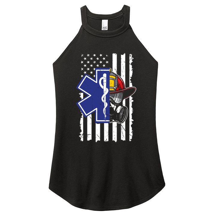 Firefighter Ems Cross Usa Flag Distressed Heros Novelty Cool Gift Women's Perfect Tri Rocker Tank