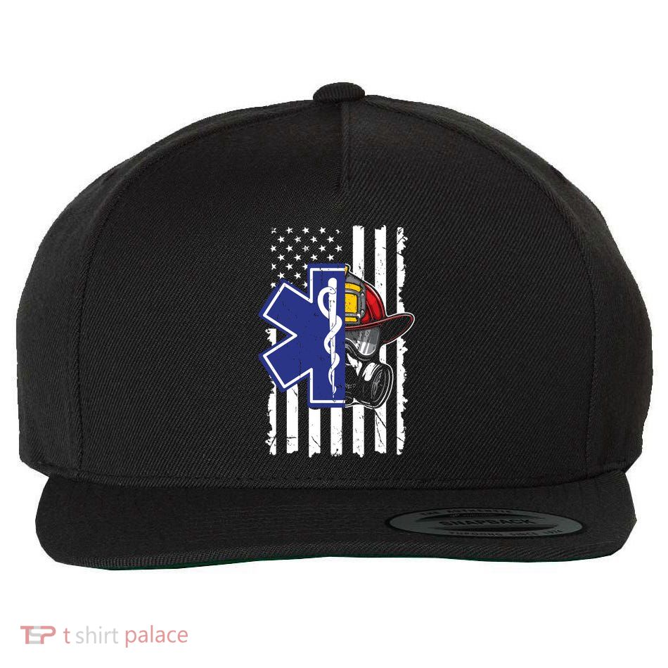 Firefighter Ems Cross Usa Flag Distressed Heros Novelty Cool Gift Wool Snapback Cap