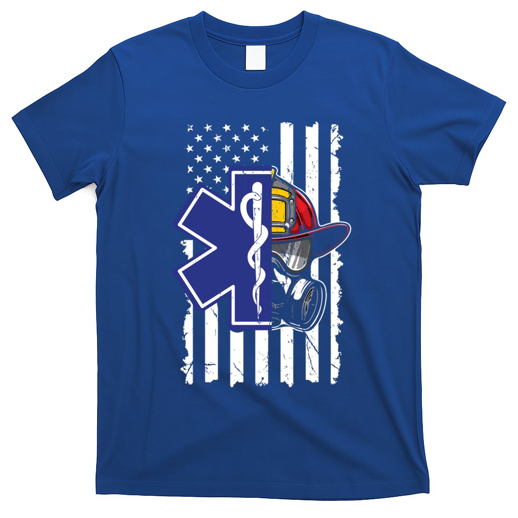 Firefighter Ems Cross Usa Flag Distressed Heros Novelty Cool Gift T-Shirt