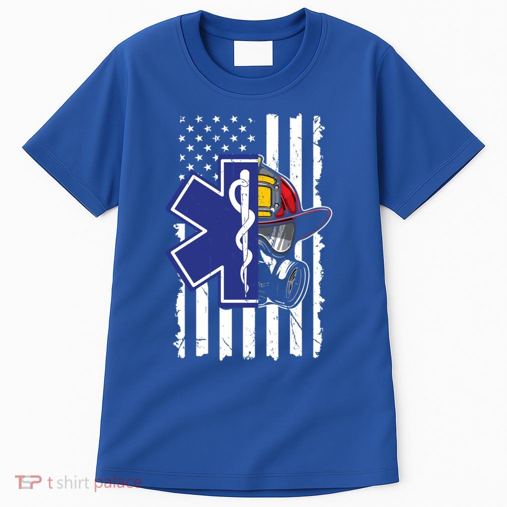 Firefighter Ems Cross Usa Flag Distressed Heros Novelty Cool Gift Tall T-Shirt