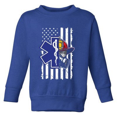 Firefighter Ems Cross Usa Flag Distressed Heros Novelty Cool Gift Toddler Sweatshirt