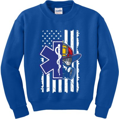 Firefighter Ems Cross Usa Flag Distressed Heros Novelty Cool Gift Kids Sweatshirt