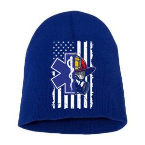 Firefighter Ems Cross Usa Flag Distressed Heros Novelty Cool Gift Short Acrylic Beanie