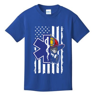 Firefighter Ems Cross Usa Flag Distressed Heros Novelty Cool Gift Kids T-Shirt