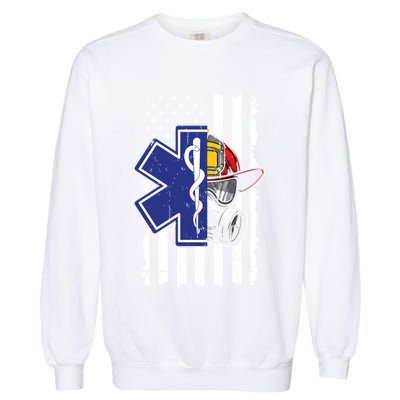 Firefighter Ems Cross Usa Flag Distressed Heros Novelty Cool Gift Garment-Dyed Sweatshirt
