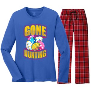 Funny Easter Colorful Eggs Gone Hunting Saying Design Gift Women's Long Sleeve Flannel Pajama Set 