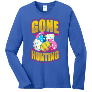 Funny Easter Colorful Eggs Gone Hunting Saying Design Gift Ladies Long Sleeve Shirt