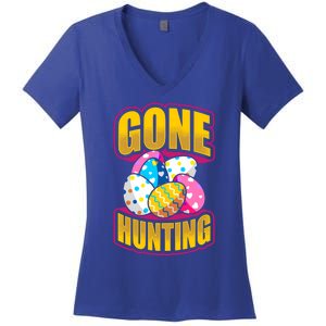 Funny Easter Colorful Eggs Gone Hunting Saying Design Gift Women's V-Neck T-Shirt