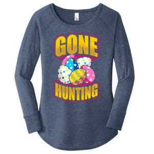 Funny Easter Colorful Eggs Gone Hunting Saying Design Gift Women's Perfect Tri Tunic Long Sleeve Shirt