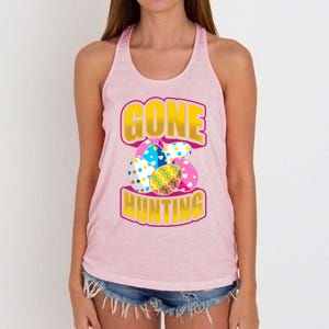 Funny Easter Colorful Eggs Gone Hunting Saying Design Gift Women's Knotted Racerback Tank