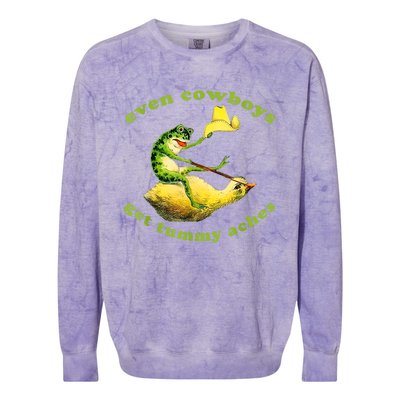 Funny Even Cowboys Get Tummy Aches Frog Cowboy Frog Gift Colorblast Crewneck Sweatshirt