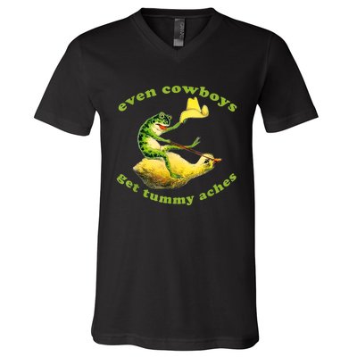 Funny Even Cowboys Get Tummy Aches Frog Cowboy Frog Gift V-Neck T-Shirt