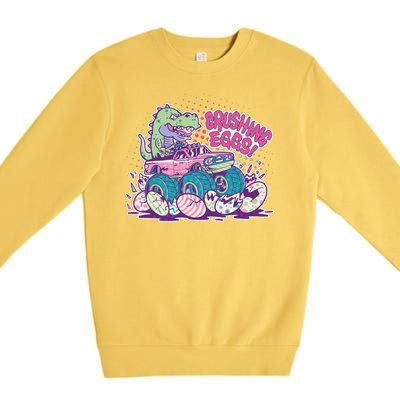 Funny Easter Crushing Eggs TRex Dinosaur Monster Truck Premium Crewneck Sweatshirt