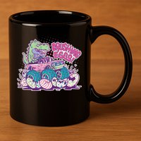 Funny Easter Crushing Eggs TRex Dinosaur Monster Truck 11oz C Handle Ceramic Mug