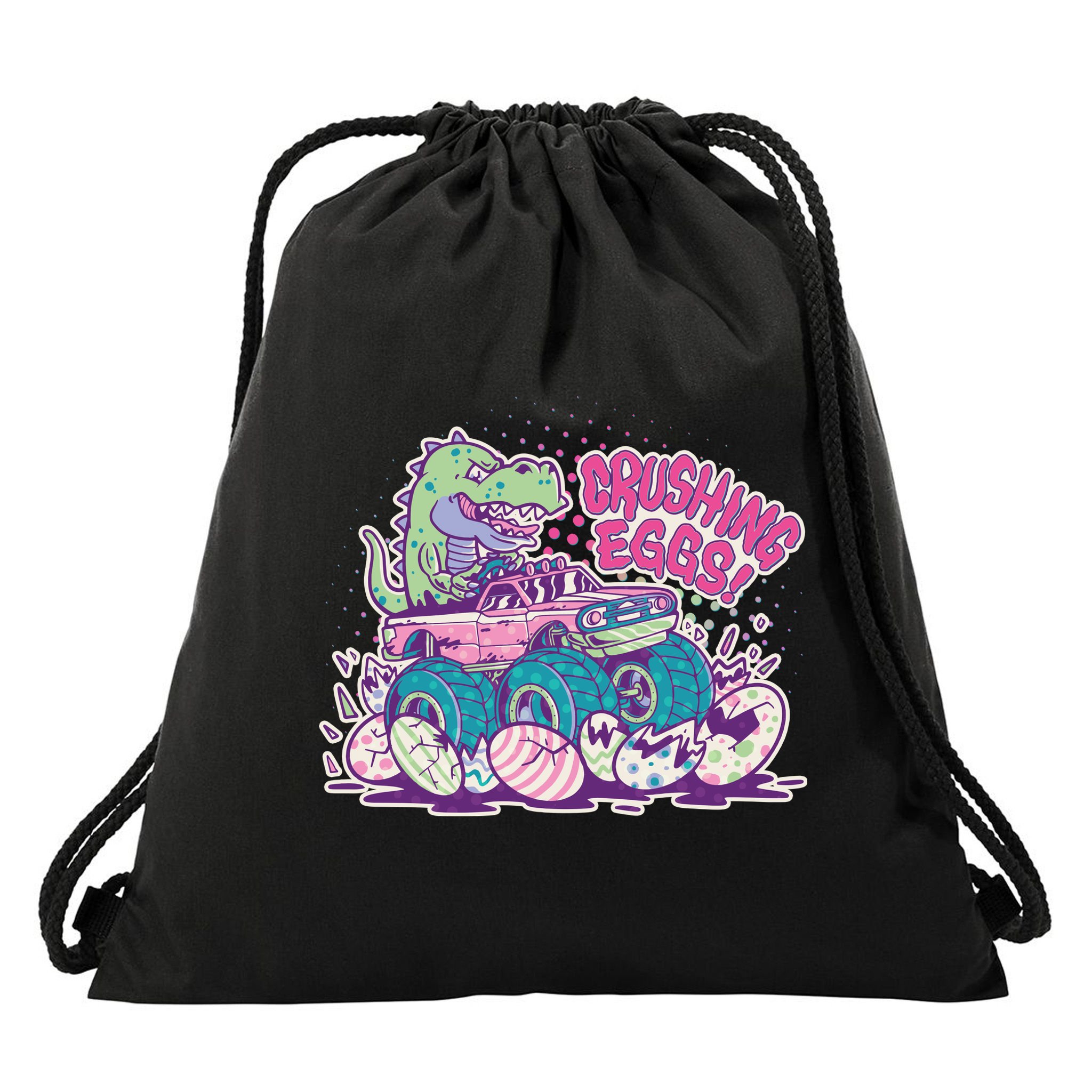 Funny Easter Crushing Eggs TRex Dinosaur Monster Truck Drawstring Bag