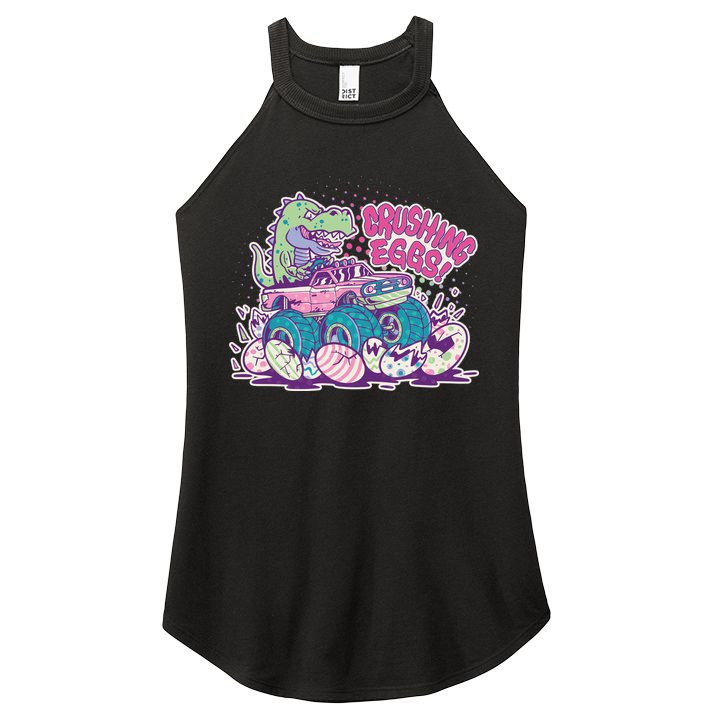 Funny Easter Crushing Eggs TRex Dinosaur Monster Truck Women's Perfect Tri Rocker Tank
