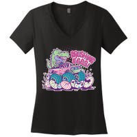 Funny Easter Crushing Eggs TRex Dinosaur Monster Truck Women's V-Neck T-Shirt