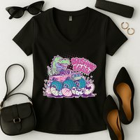 Funny Easter Crushing Eggs TRex Dinosaur Monster Truck Women's V-Neck T-Shirt