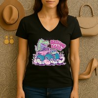Funny Easter Crushing Eggs TRex Dinosaur Monster Truck Women's V-Neck T-Shirt
