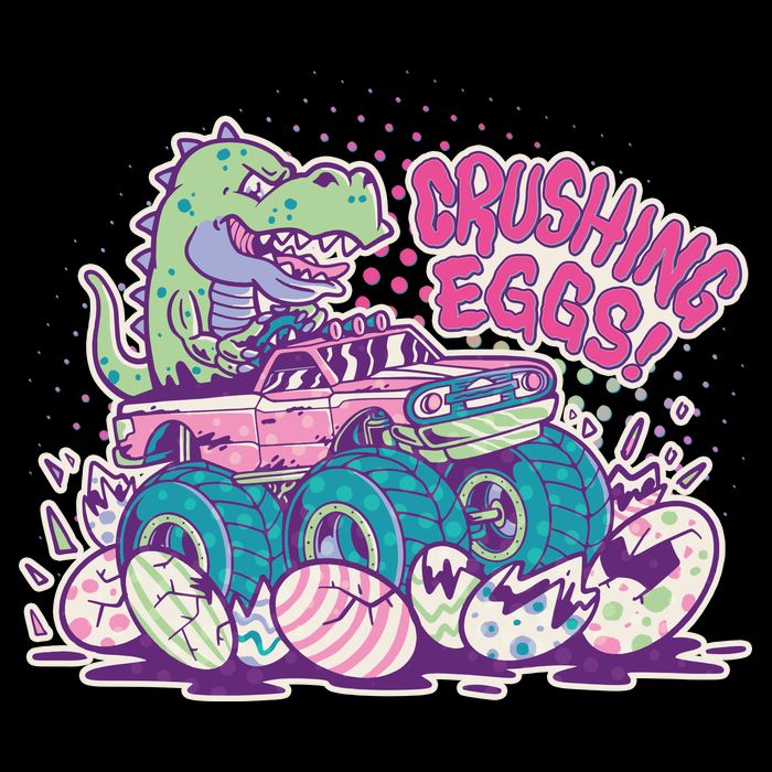 Funny Easter Crushing Eggs TRex Dinosaur Monster Truck Women's V-Neck T-Shirt