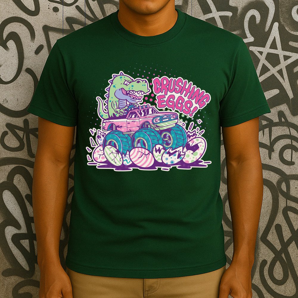 Funny Easter Crushing Eggs TRex Dinosaur Monster Truck T-Shirt