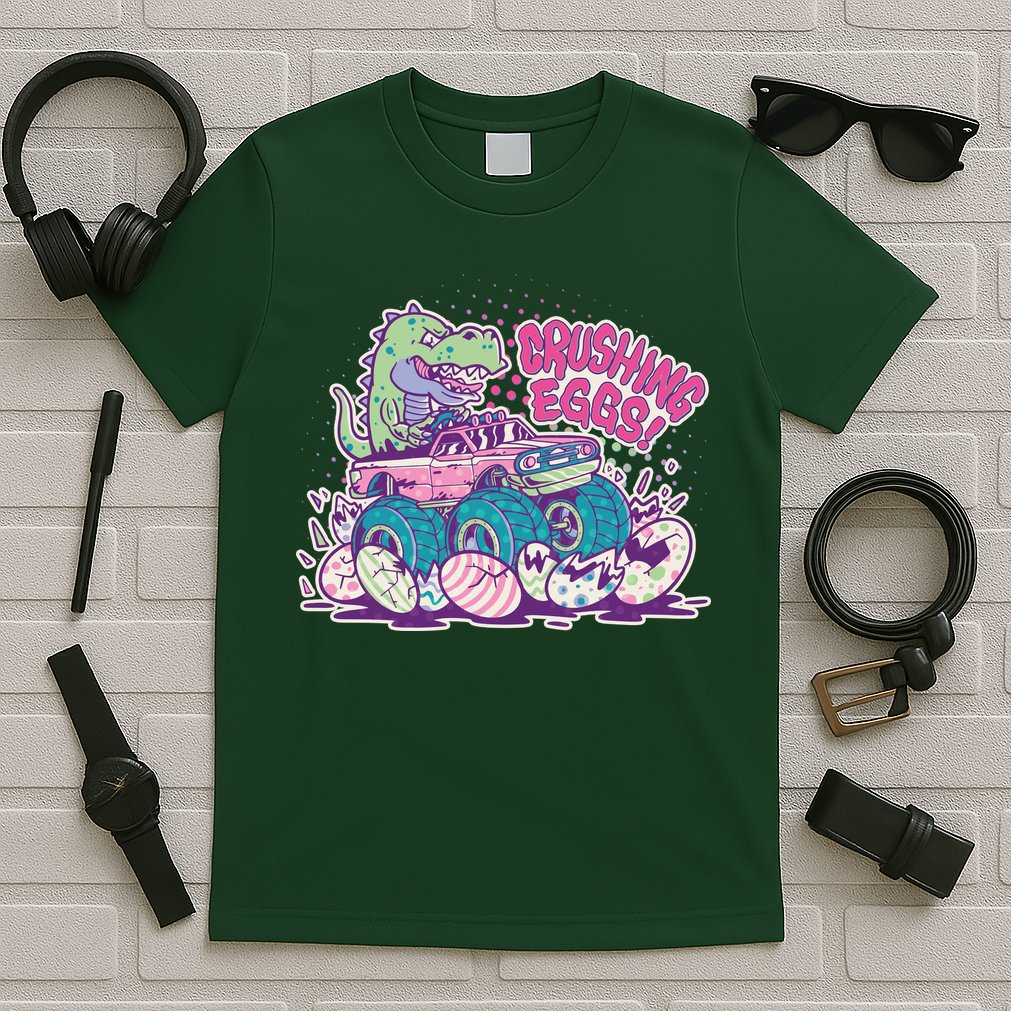 Funny Easter Crushing Eggs TRex Dinosaur Monster Truck T-Shirt