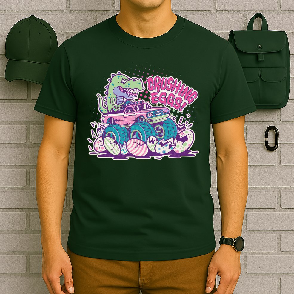 Funny Easter Crushing Eggs TRex Dinosaur Monster Truck T-Shirt