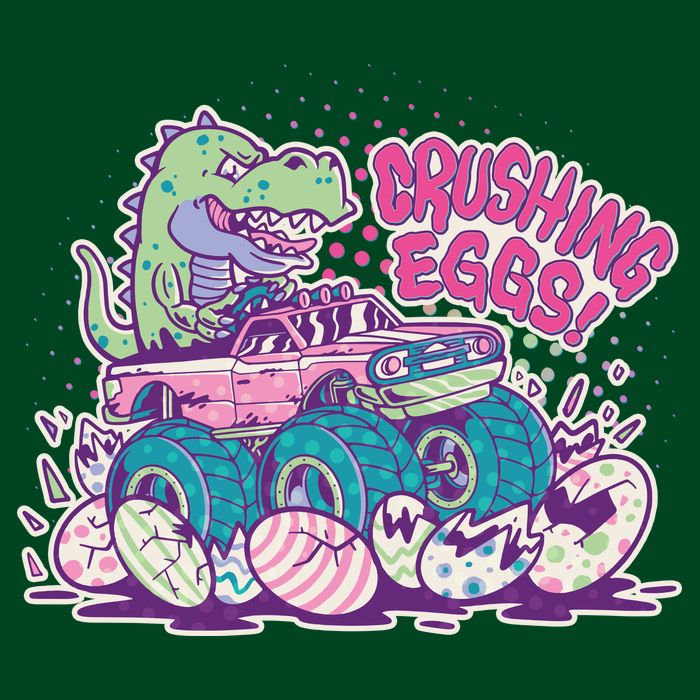 Funny Easter Crushing Eggs TRex Dinosaur Monster Truck T-Shirt