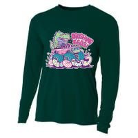 Funny Easter Crushing Eggs TRex Dinosaur Monster Truck Cooling Performance Long Sleeve Crew