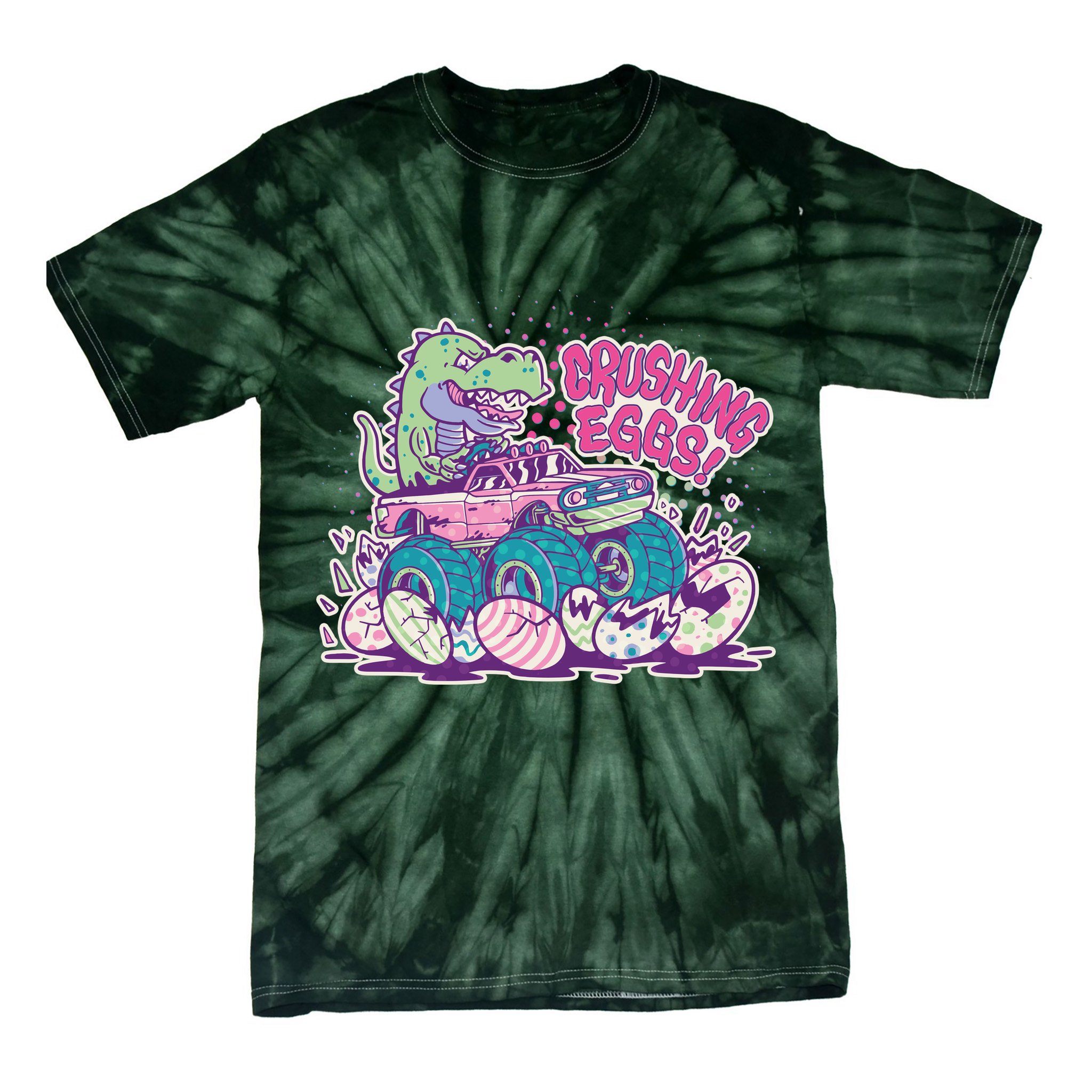 Funny Easter Crushing Eggs TRex Dinosaur Monster Truck Tie-Dye T-Shirt