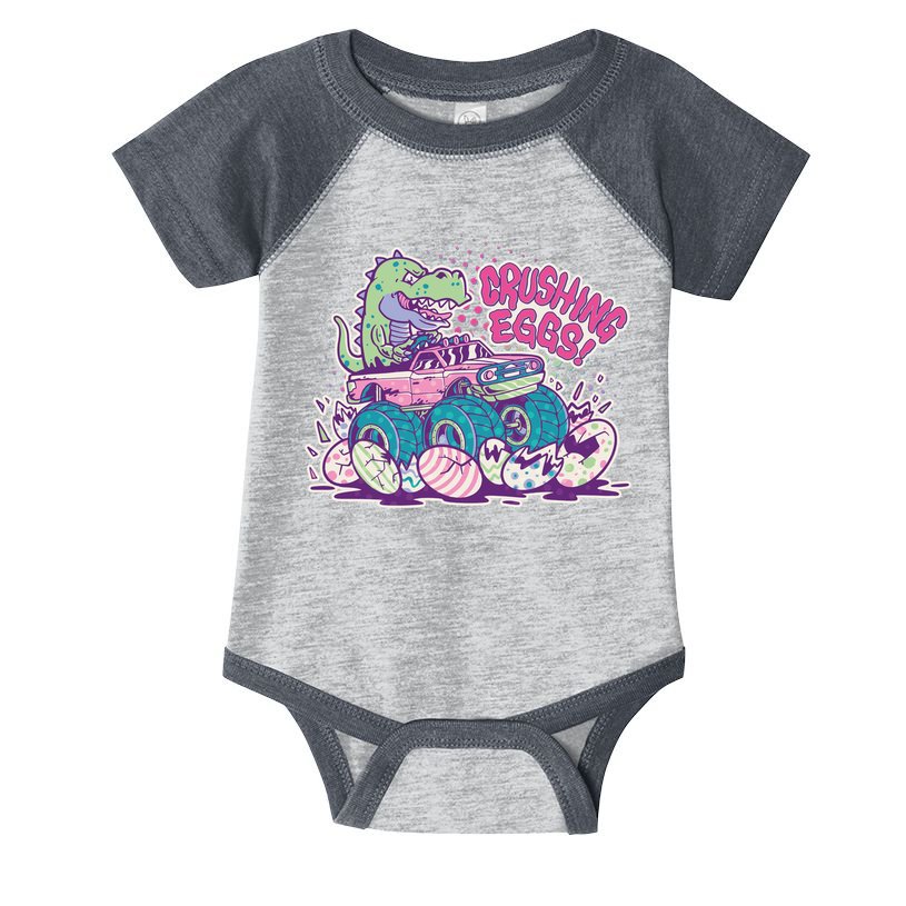 Funny Easter Crushing Eggs TRex Dinosaur Monster Truck Infant Baby Jersey Bodysuit