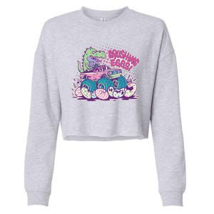 Funny Easter Crushing Eggs TRex Dinosaur Monster Truck Cropped Pullover Crew