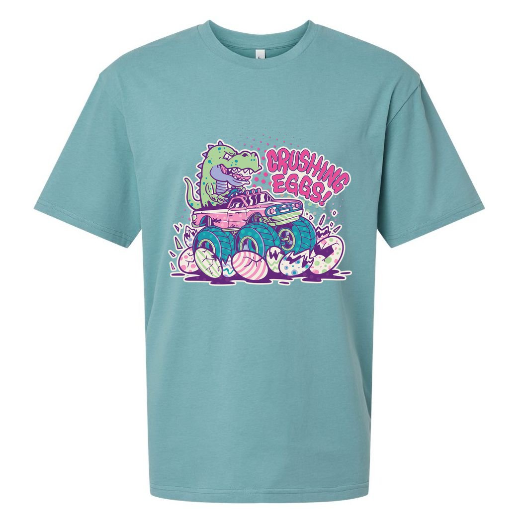 Funny Easter Crushing Eggs TRex Dinosaur Monster Truck Sueded Cloud Jersey T-Shirt